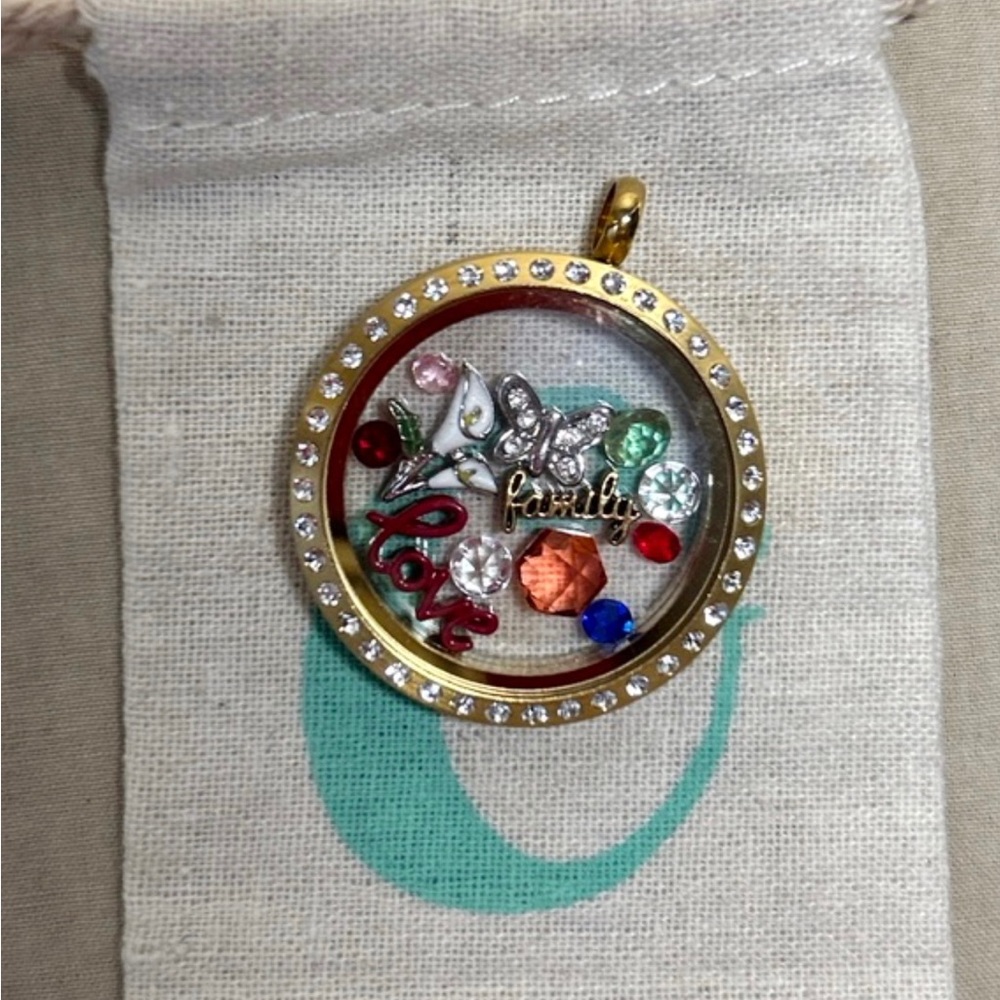 Origami Owl Large Gold Hinged Locket & Charms - Retired View 2